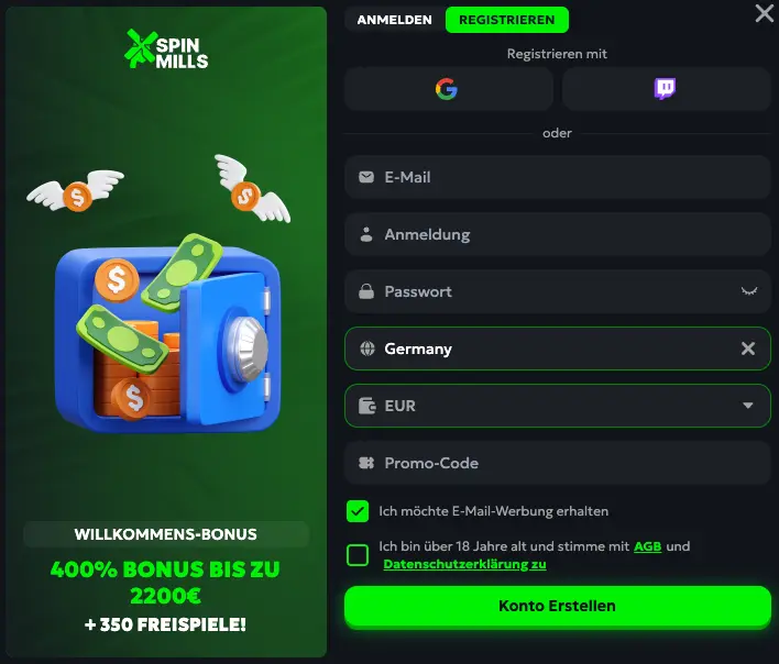 SpinMills Casino Anmelden